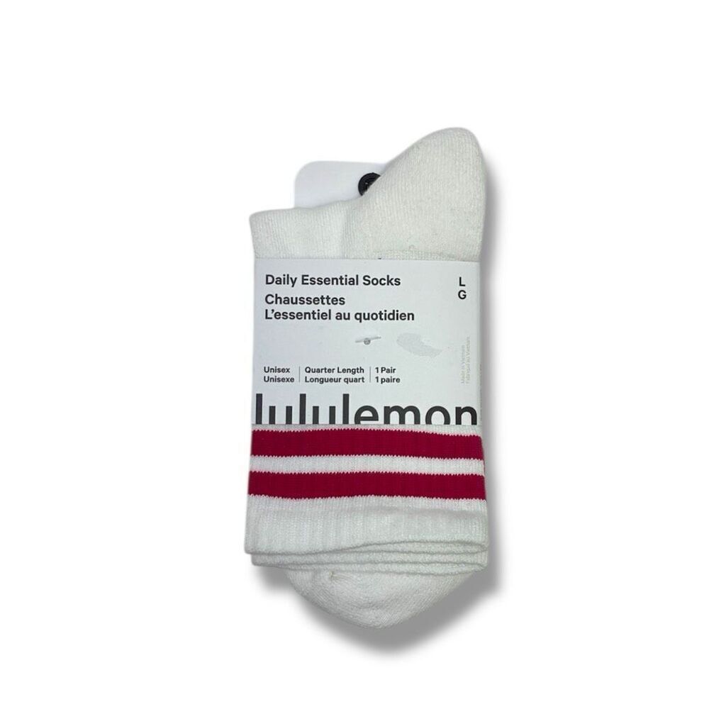 Lululemon NWT Daily Essential Socks in White with Hot Pink Size L